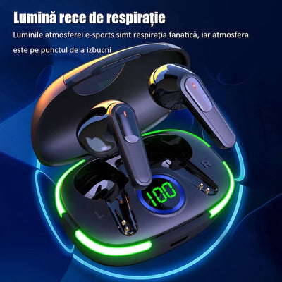 Casti bluetooth, cu afisaj LED si calitate audio superiora, sunet clar, lumina pentru respiratie, asistent vocal, autonomie mare a bateriei, negru