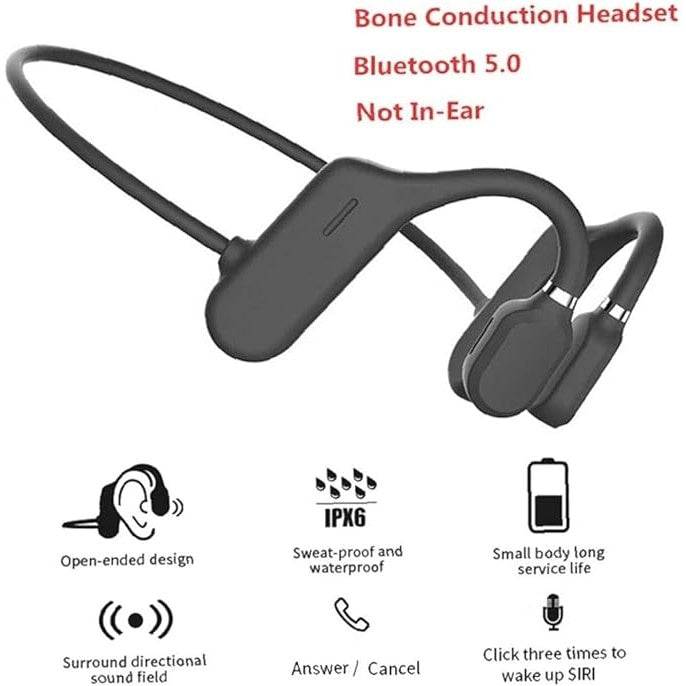 Casti cu conductie osoasa, conexiune Bluetooth, cu membrana ecologica, din plastic rezistent, rezistente la apa, negru