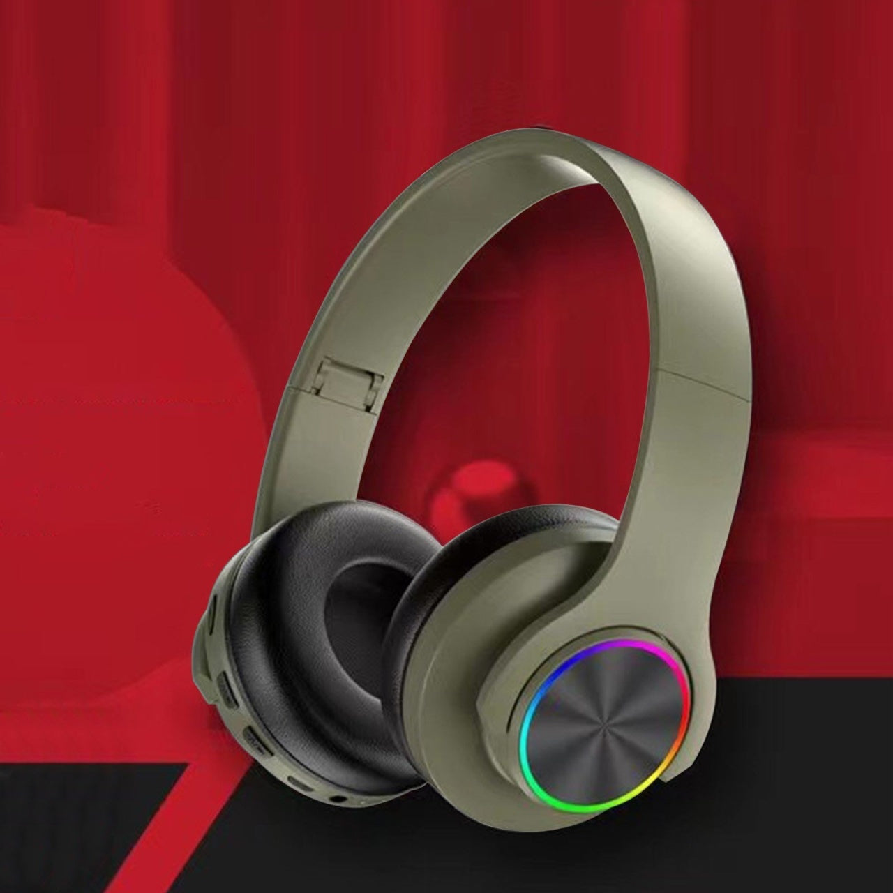 Casti fara fir, conexiune Bluetooth, cu lumini multicolore, pliabile, universale pentru telefoane mobile, verde