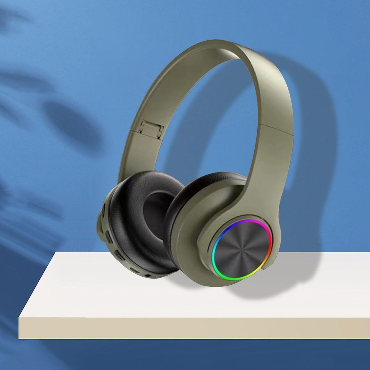 Casti fara fir, conexiune Bluetooth, cu lumini multicolore, pliabile, universale pentru telefoane mobile, verde