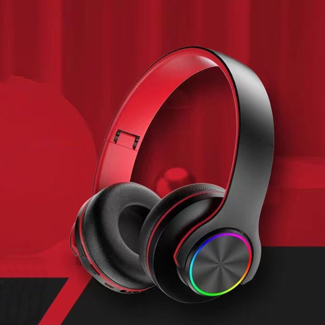Casti fara fir, conexiune Bluetooth, cu lumini multicolore, pliabile, universale pentru telefoane mobile, negru