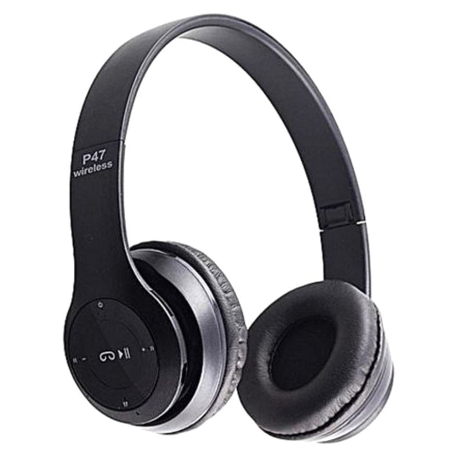 Casti fara fir P47, cu Bluetooth, pliabile, pe ureche, alb/negru