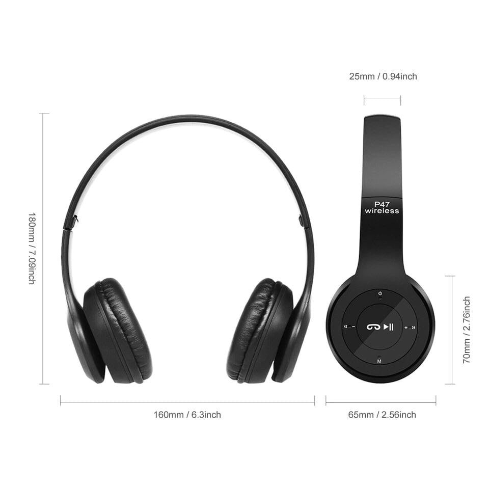Casti fara fir P47, cu Bluetooth, pliabile, pe ureche, alb/negru