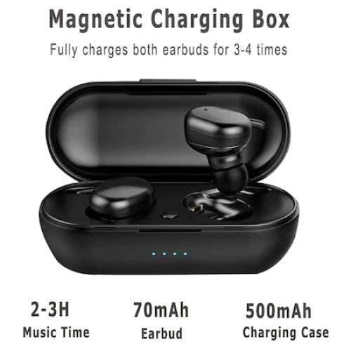 Casti FOXMAG24, blutooth 5.0 cu anulare a zgomotului, touch control, rezistent la transpiratie, HiFi 3D stereo sunet, microfon, negru