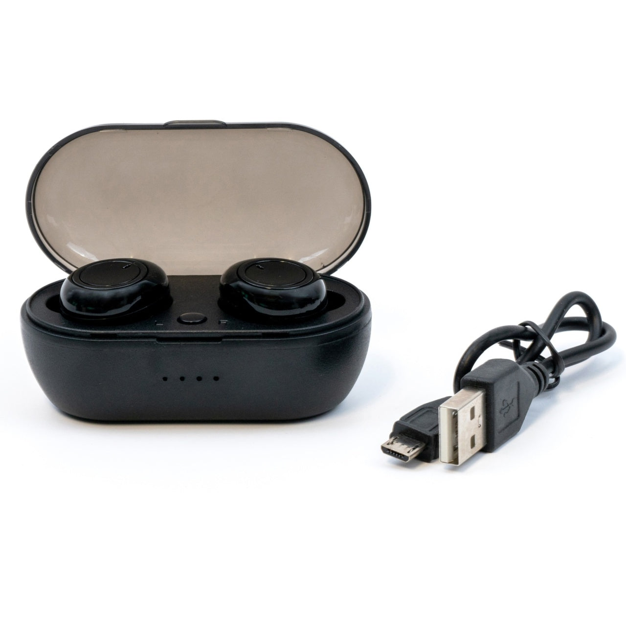 Casti wireless TWS A2, versiune bluetooth 5.0, microfon incorporat, distanta functionare 10 m, design minimalist, Negru, FOXMAG24®