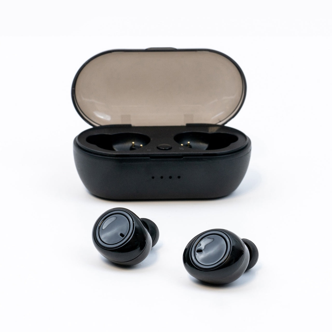 Casti wireless TWS A2, versiune bluetooth 5.0, microfon incorporat, distanta functionare 10 m, design minimalist, Negru, FOXMAG24®