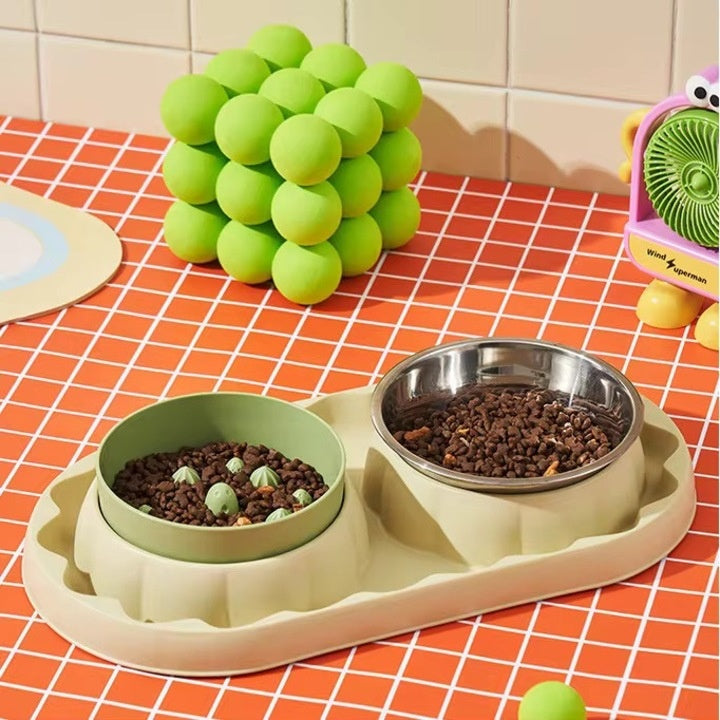 Castron cu alimentare lenta pentru caini, Castron dublu pentru hrana si apa, 36x19 cm, Verde