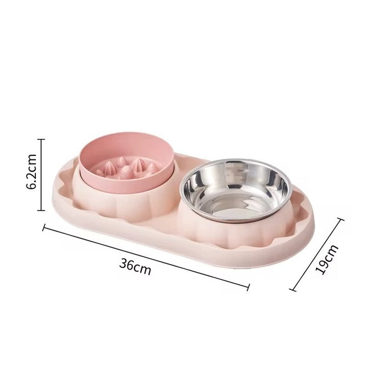 Castron cu alimentare lenta pentru caini, Castron dublu pentru hrana si apa, 36x19 cm, Roz