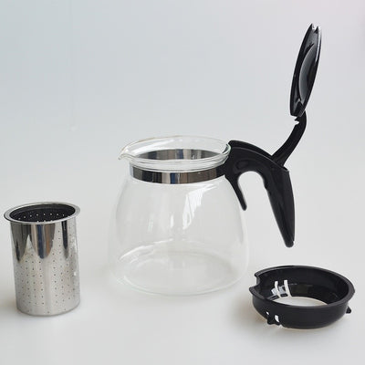 Ceainic cu infuzor, din sticla termorezistenta, capacitate 1, 1L, cu maner rece, diametru 13, 5 cm, negru