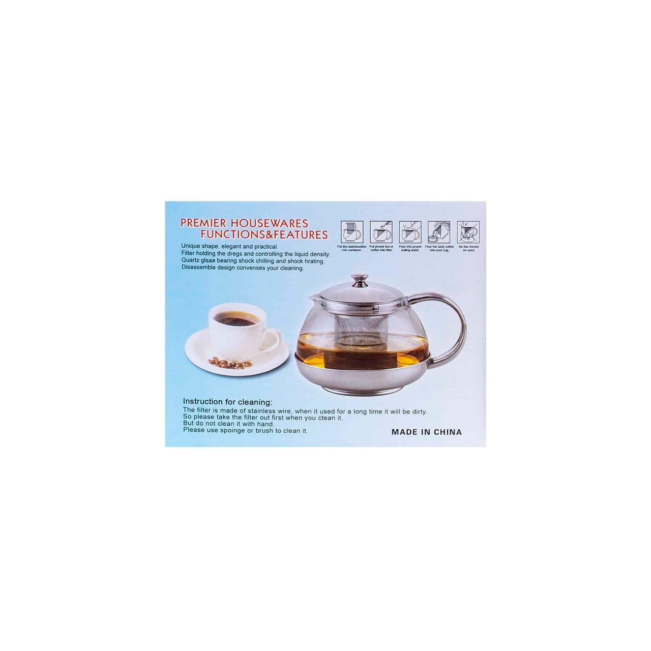 Ceainic cu strecuratoare din sticla si inox, capacitate 600 ml, argintiu