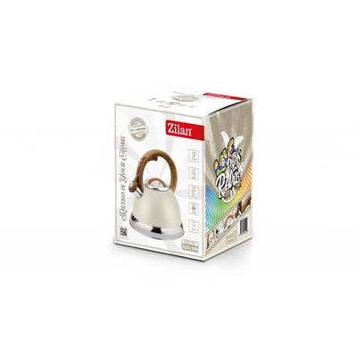 Ceainic inox cu fluier RETRO 3.5L, exterior polishat crem, compatibil cu toate sursele de caldura