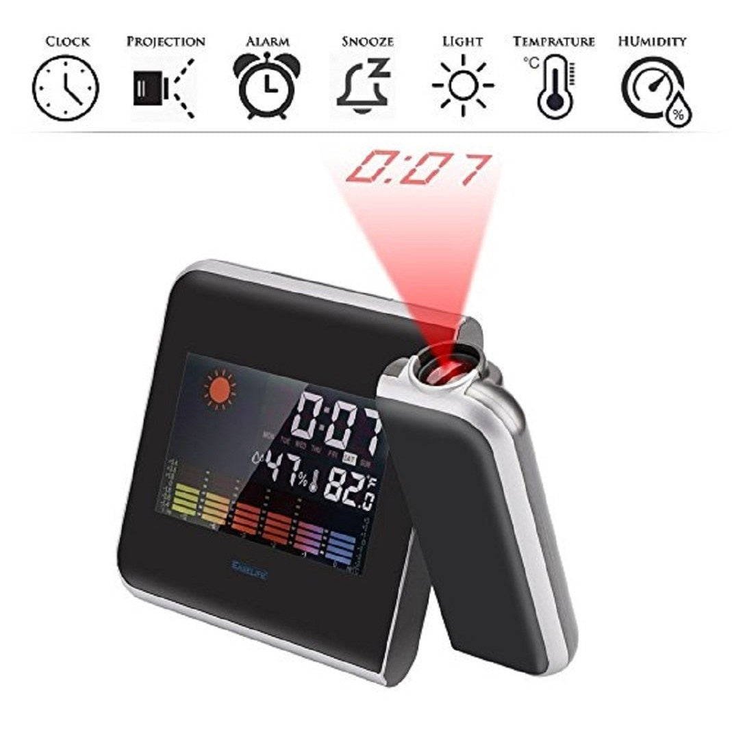 Ceas cu Proiectie, cu Alarma si Statie Meteo HL-8190, Negru-Argintiu