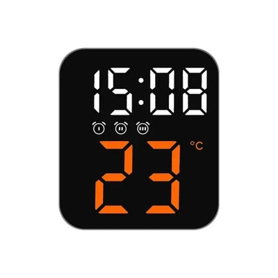 Ceas de masa, cu lumina led portocaliu, incarcare USB, alarme, calendar, temperatura, functie snooze, mod de noapte, dimensiuni 11 X 10 X 4 cm, negru/portocaliu