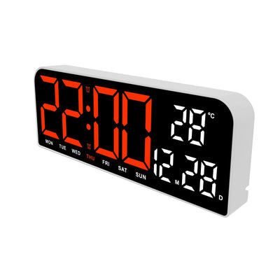 Ceas de masa si de perete, digital, cu lumina led rosu, calendar, cronometru, alarma, termometru, functie snooze, 2 moduri de iluminare, dimensiuni 24x9cm, negru/rosu