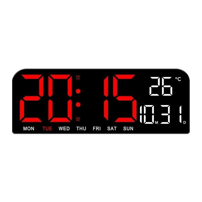 Ceas de masa si de perete, digital, cu lumina led rosu, calendar, cronometru, alarma, termometru, functie snooze, 2 moduri de iluminare, dimensiuni 24x9cm, negru/rosu