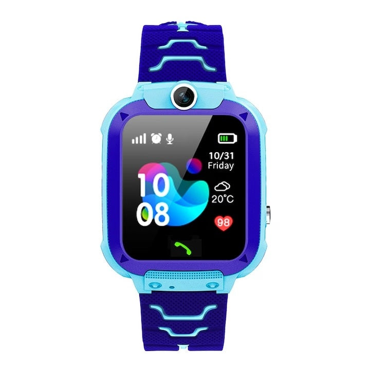 Ceas smartwatch pentru copii, functie de localizare GPS, apeluri telefonice si video, istoric traseu, joc matematic, albastru