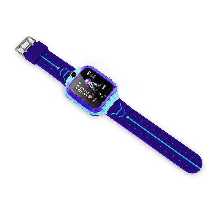 Ceas smartwatch pentru copii, functie de localizare GPS, apeluri telefonice si video, istoric traseu, joc matematic, albastru