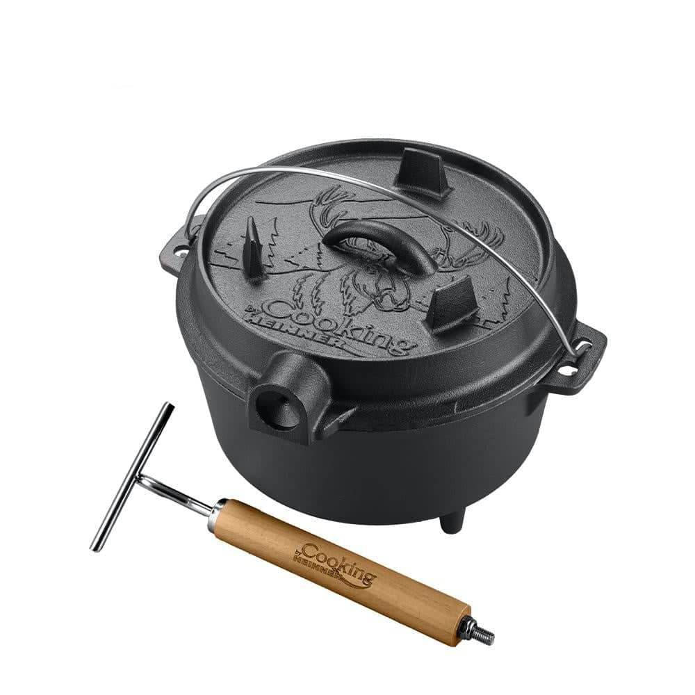 Ceaun fonta pura 2in1 cu capac si maner lemn, 25x14cm, capacitate 4L