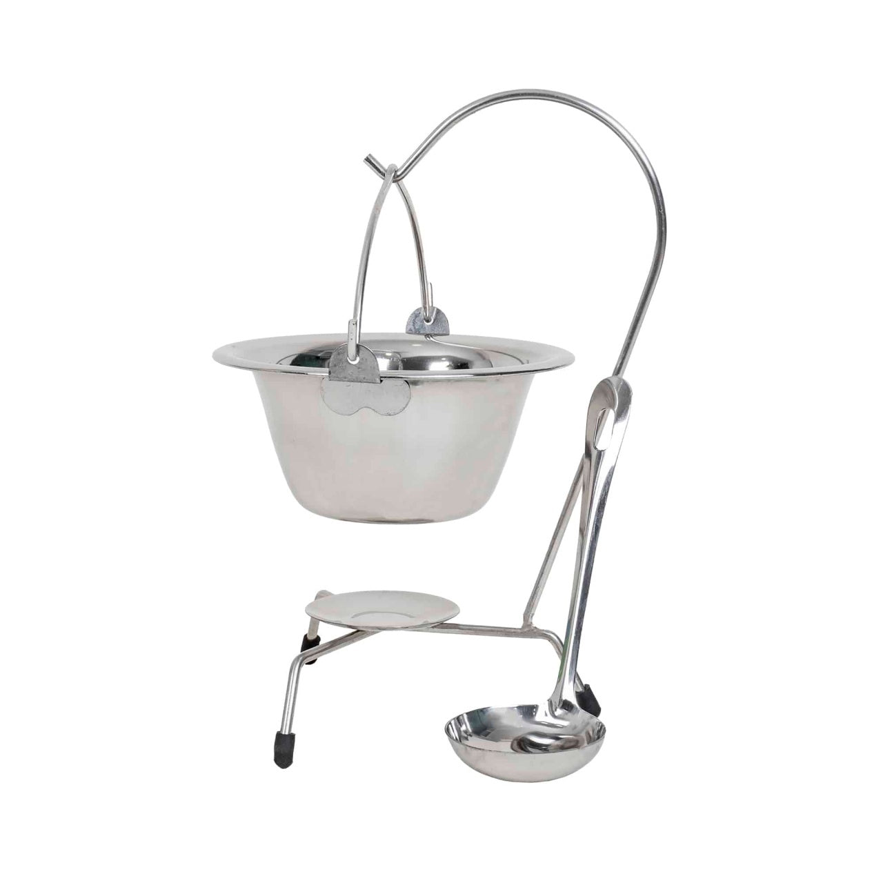Ceaun mini inox 0.8L cu suport si lingura, rezistent si usor de curatat