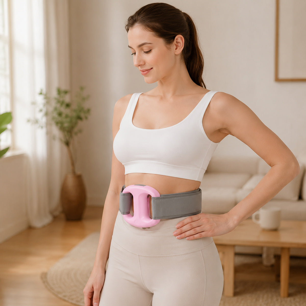 Centură Electrică de Masaj pentru Talie și Abdomen, Roz-Gri – imagine 2