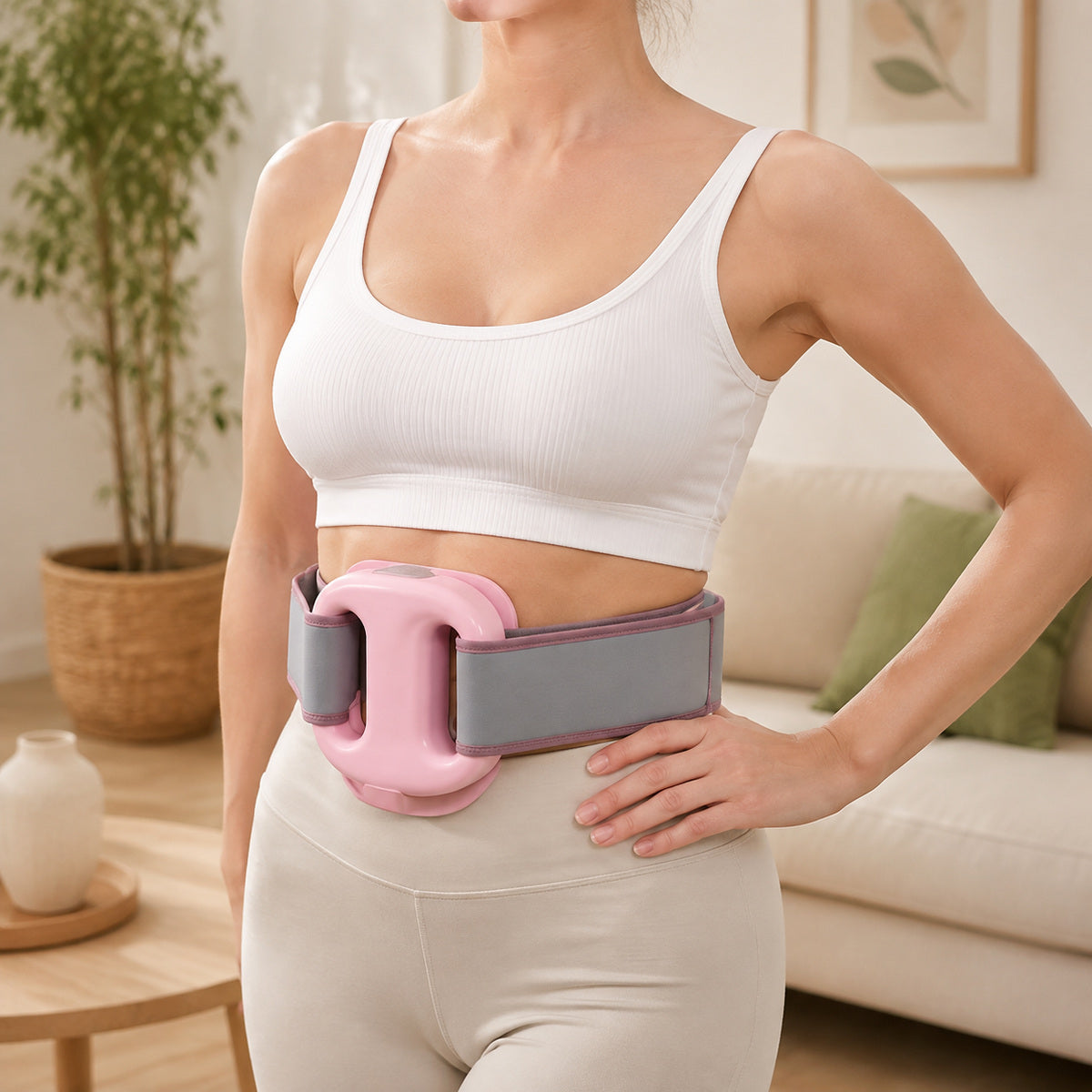 Centură Electrică de Masaj pentru Talie și Abdomen, Roz-Gri – imagine 2