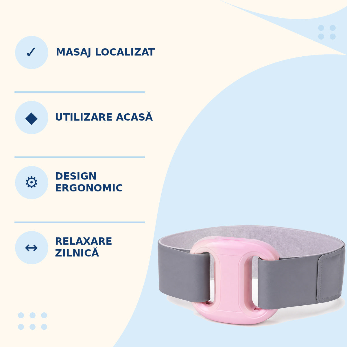 Centură Electrică de Masaj pentru Talie și Abdomen, Roz-Gri – caracteristici