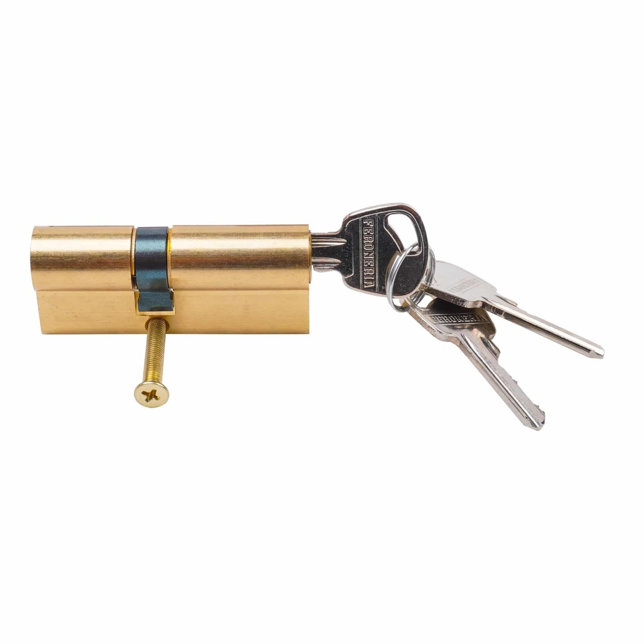 Cilindru feronerie 60 mm cu 3 chei, finisaj auriu, set complet