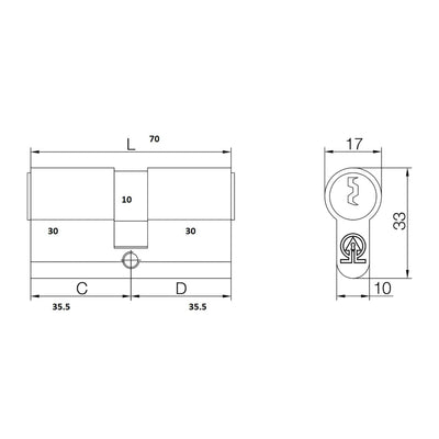 Cilindru feronerie 70 mm cu 3 chei si finisaj auriu