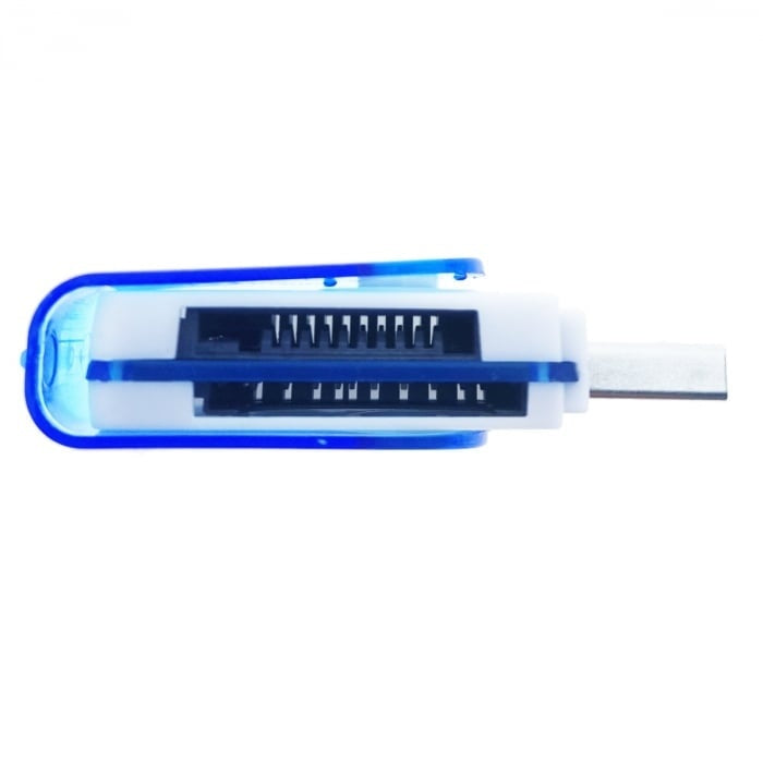 Cititor USB 2.0 pentru carduri de memorie MicroSD, SDHC, M2, MMC, cu capac rotativ, albastru