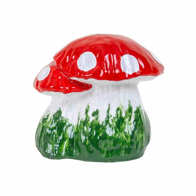 Ciuperca decorativa pentru gradina din ceramica, mare cu 2 pui, 24x21 cm