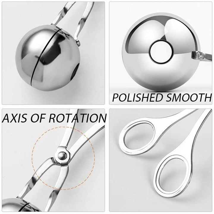 Cleste de bucatarie, pentru prepararea bilelor din carne, din otel inoxidabil, maner ergonomic, argintiu