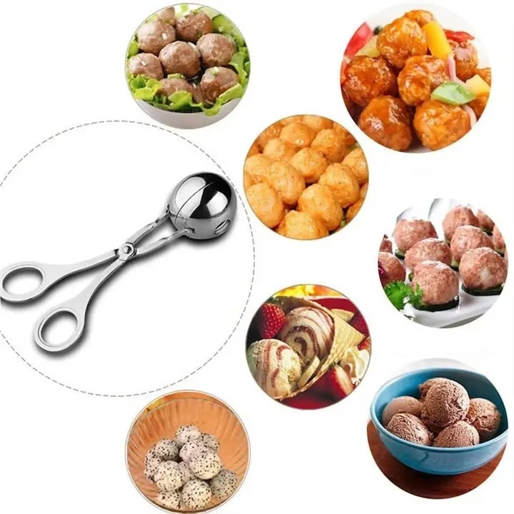 Cleste de bucatarie, pentru prepararea bilelor din carne, din otel inoxidabil, maner ergonomic, argintiu