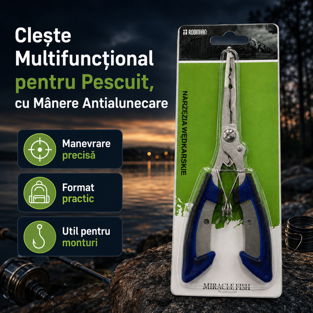 Clește Multifuncțional pentru Pescuit, cu Mânere Antialunecare – imagine principală promoțională