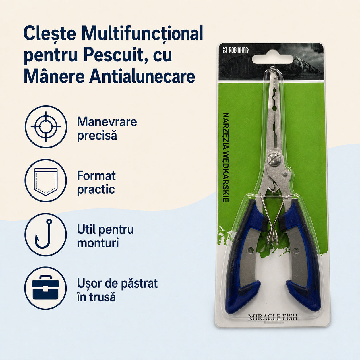 Clește Multifuncțional pentru Pescuit, cu Mânere Antialunecare – caracteristici