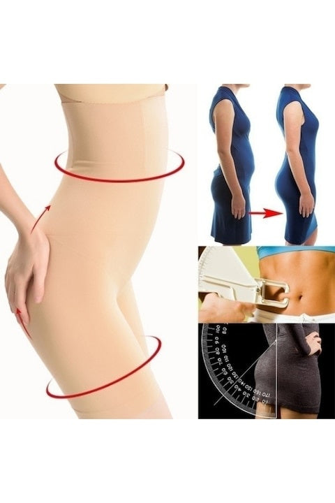 Colanti modelatori cu efect de subtiere, din material textil comod, cu benzi de sustinere antialunecare, marime XL, nude