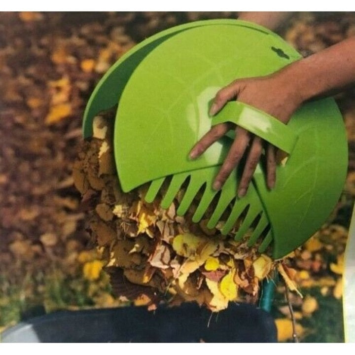 Colector manual de frunze, 2 buc, din plastic, dimensiuni 36 X 31 cm, cu maner integrat, verde