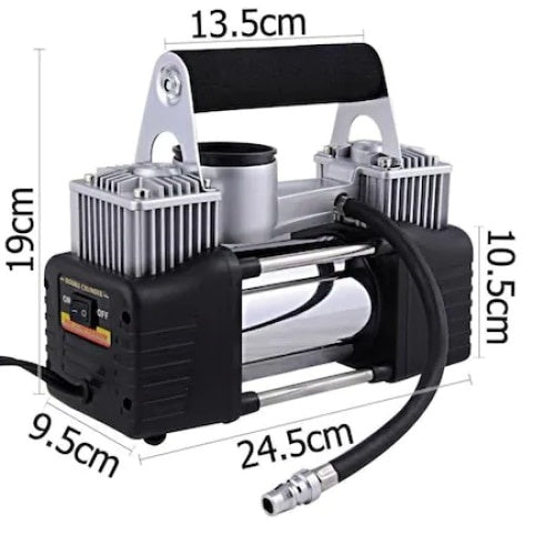 Compresor auto, 2 cilindri, 200 PSI, 85 l/min, cu carcasa din aliaj cu aripioare ptr disiparea caldurii, argintiu/negru