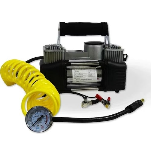 Compresor auto, 2 cilindri, 200 PSI, 85 l/min, cu carcasa din aliaj cu aripioare ptr disiparea caldurii, argintiu/negru