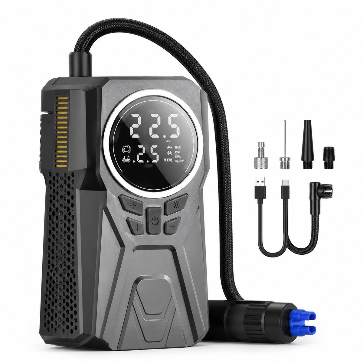 Compresor Auto Digital Portabil cu Display și Accesorii, Gri – imagine principală