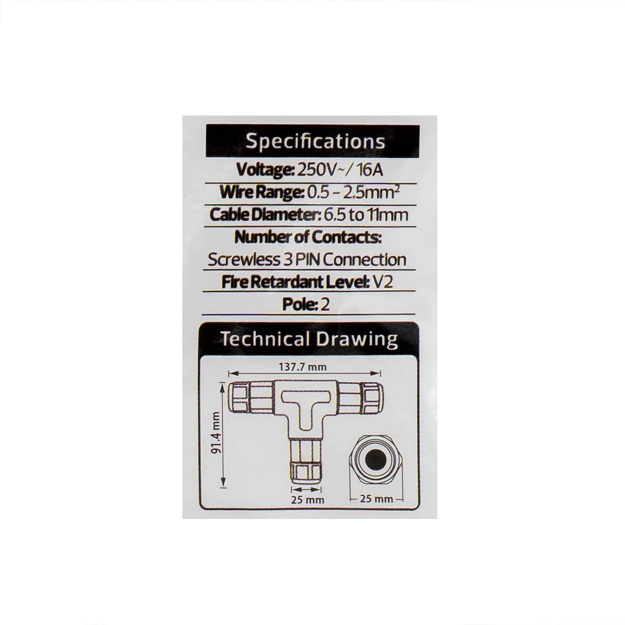 Conector 3 pini waterproof IP68 pentru furtun gradinarit, culoare negru