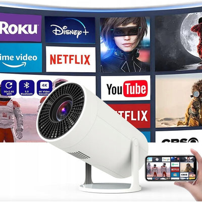 Consola de gaming cu videoproiector, 4k, cu telecomanda, WiFi, bluetooth, auto corectie imagine, difuzor incorporat, HDMI, USB, alb