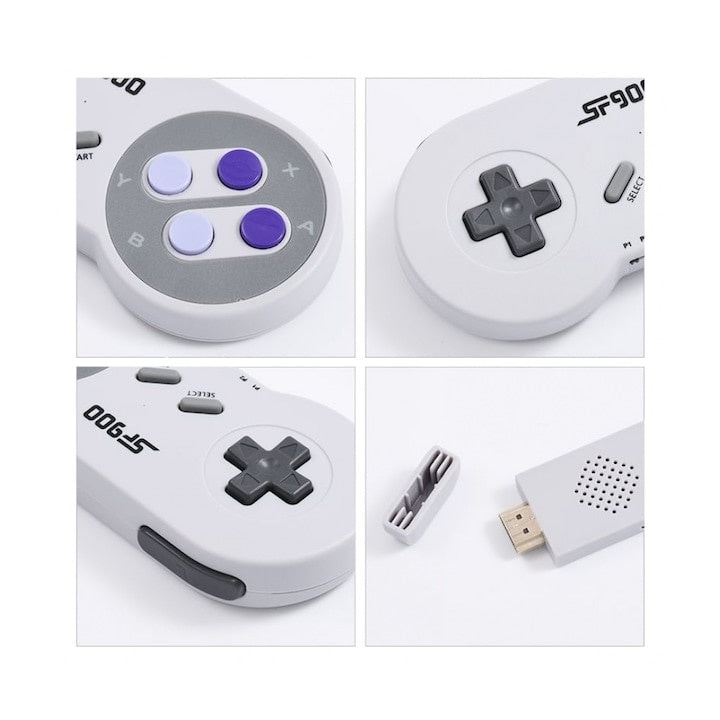 Consola de jocuri, pentru PC sau TV, cu doua joystick-uri wireless, 5000 de jocuri instalate, compatibilitate HD, alb/gri