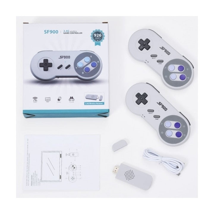 Consola de jocuri, pentru PC sau TV, cu doua joystick-uri wireless, 5000 de jocuri instalate, compatibilitate HD, alb/gri