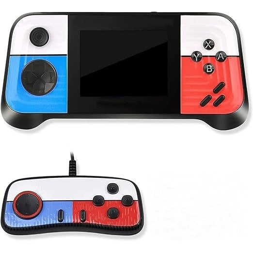 Consola de jocuri, portabila, cu 666 de jocuri, ecran HD de 3,0"", conexiune TV, functia de vibratie a controlerului de joc, suport TV AV-out, din ABS, alb/albastru/rosu