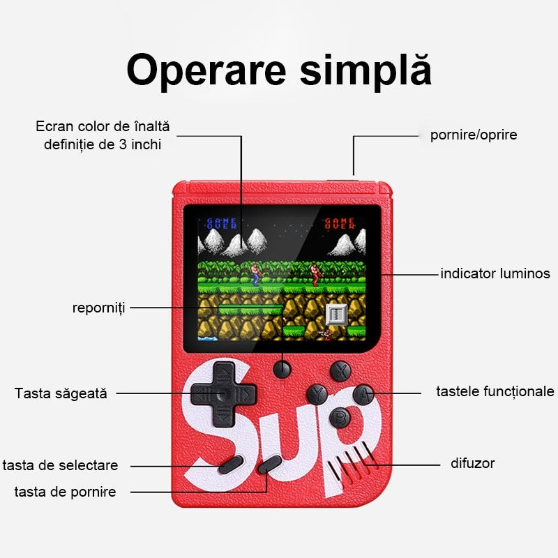 Consola jocuri portabila 400n1, Afisaj LCD, 3.0"", 6 ani +, Rosu