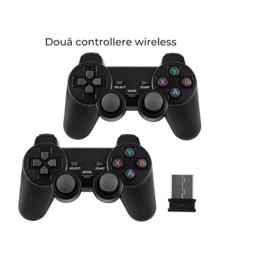 Consola jocuri tip stick, cu 10000 de jocuri incorporate, cu 2 controler wireless, iesire HDMI, se poate conecta la TV, Box/PC/Laptop/Proiector, negru