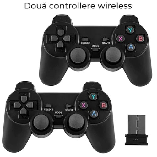 Consola jocuri tip stick, cu 10000 de jocuri incorporate, cu 2 controler wireless, iesire HDMI, se poate conecta la TV/TV, Box/PC/Laptop/Proiector, negru