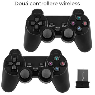 Consola jocuri tip stick, cu 10000 de jocuri incorporate, cu 2 controler wireless, iesire HDMI, se poate conecta la TV/TV, Box/PC/Laptop/Proiector, negru