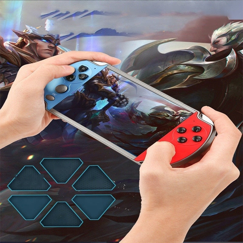 Consola portabila Bedee X7, 4.3 inch, 8GB, rosu si albastru, suporta jocuri arcade 8-bit, 16-bit, 32-bit, 64-bit