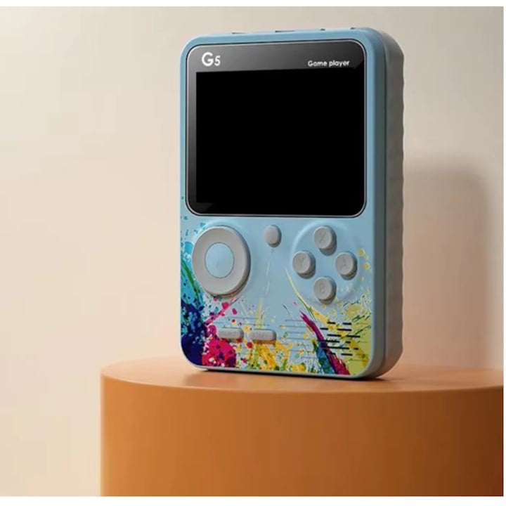 Consola portabila cu 500 de jocuri, ecran 3 inch, baterie 1000mAh, din ABS, permite conectarea la televizor, albastru